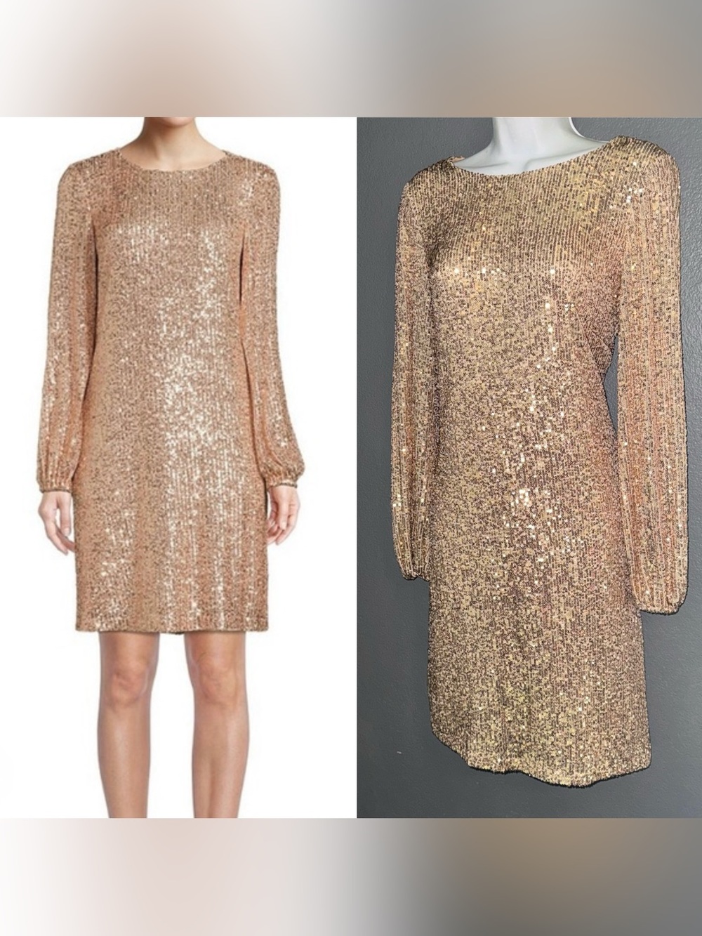 Preston & York NWOT Women's Long Sleeve Sequin Gold Dress Small 6